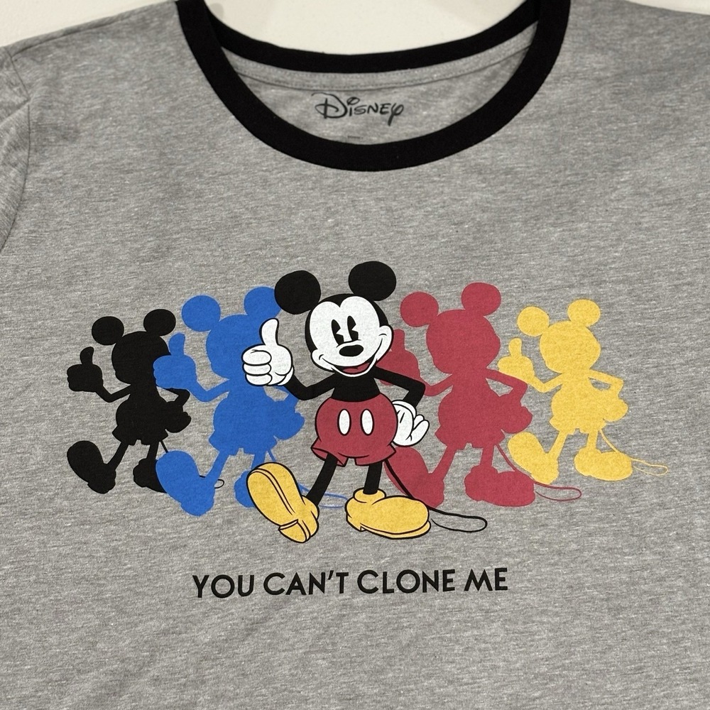Disney Mickey Mouse Ringer Tee You Cant Clone Me Gray Womens 2XL Graphic Shirt